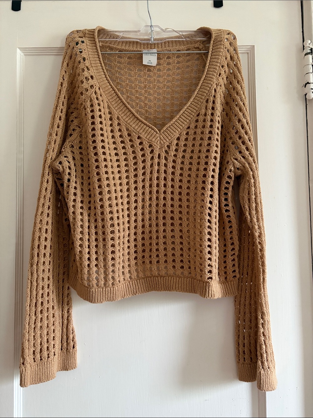wild fable Open-Knit V-Neck Sweater in Camel